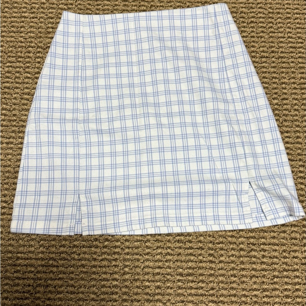 Brandy Melville White and Blue Checkered A-Line Skirt